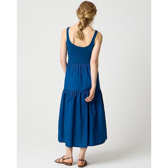 NWT J.Crew Tiered Mixy Midi Dress Seaport Blue Size Petite XS - Picture 2 of 7